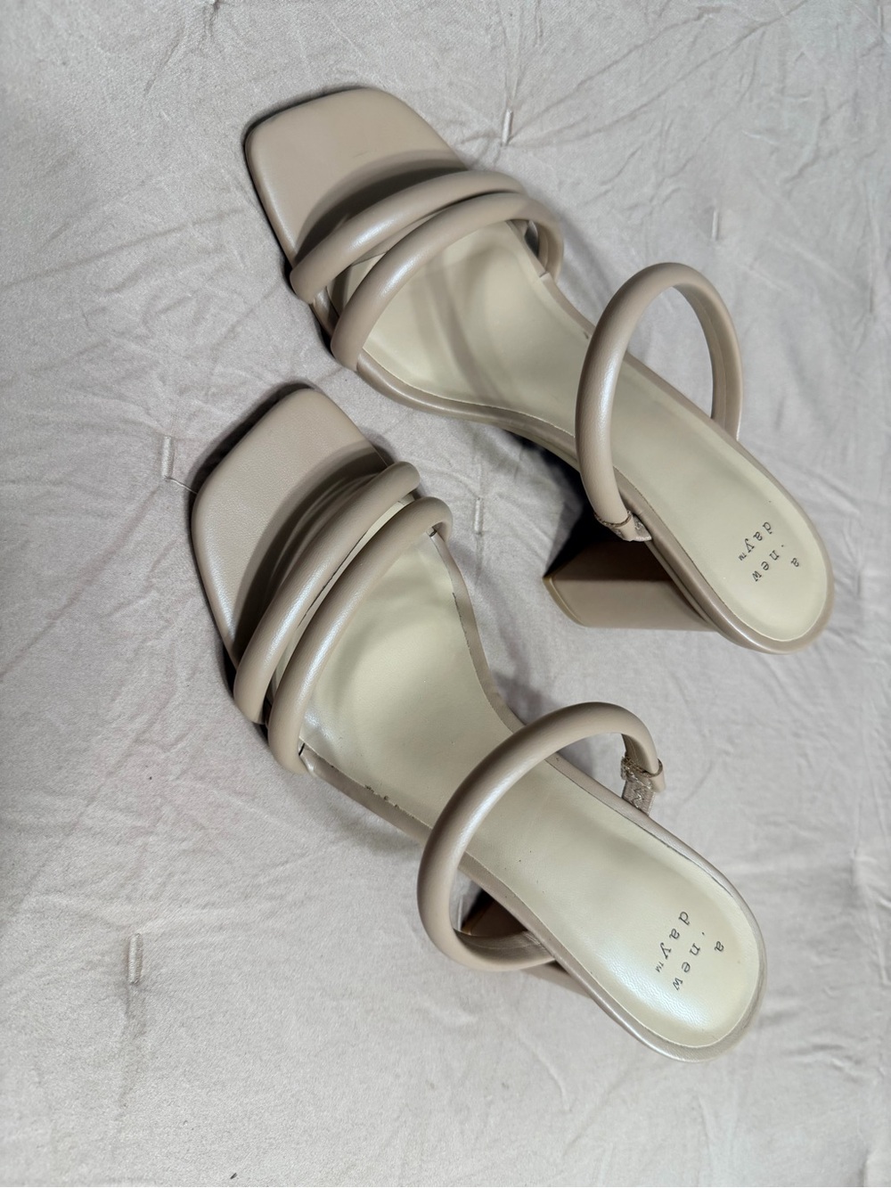 a new day Beige Triple-Strap Square-Toe Block Heel Sandals